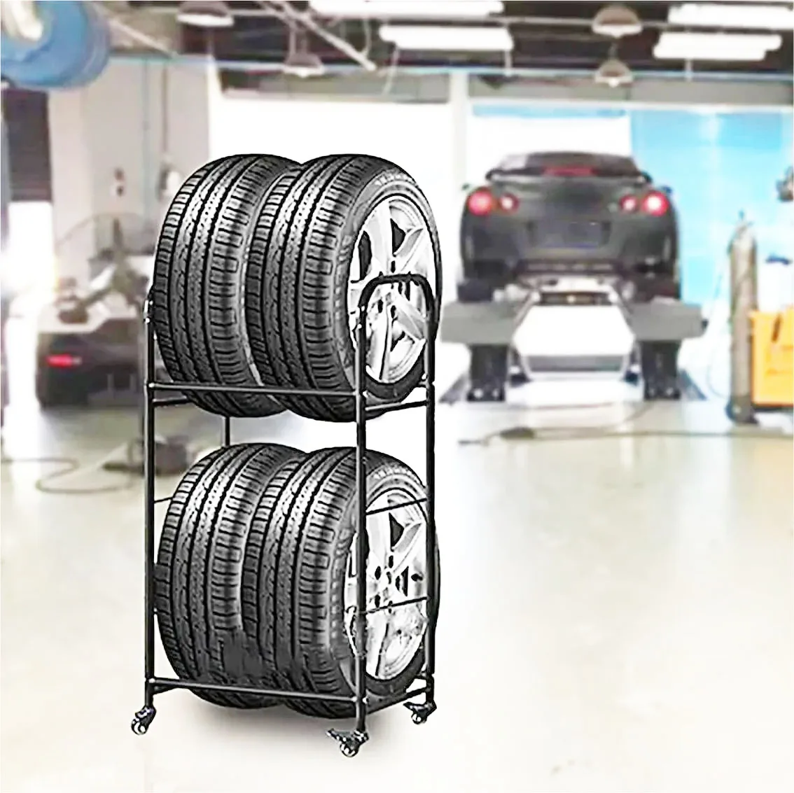 2-stckiges Schwerlast-Reifenregal fr die Garage, Metall-Reifenstnder fr  4 Reifen mit Felgen, Mehrzweck-Aufbewahrung fr Autorder