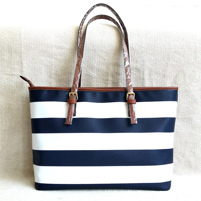 Navy Stripe Ladies Handbag Pu Leather ...