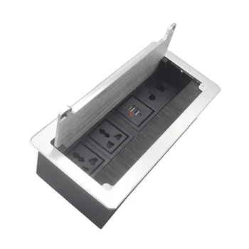 Flip up open multimedia desk recessed power socket with cable management