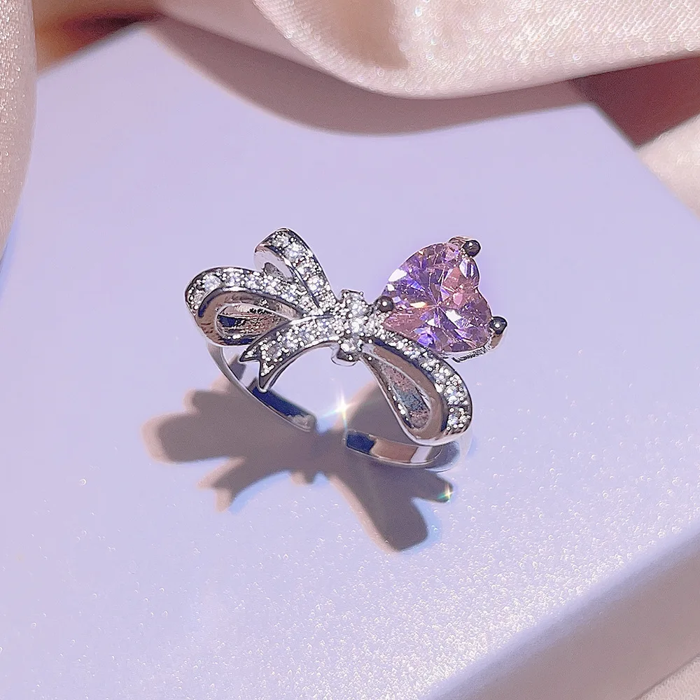 Luxurious Pink Zircon Bowknot Jewelry Set