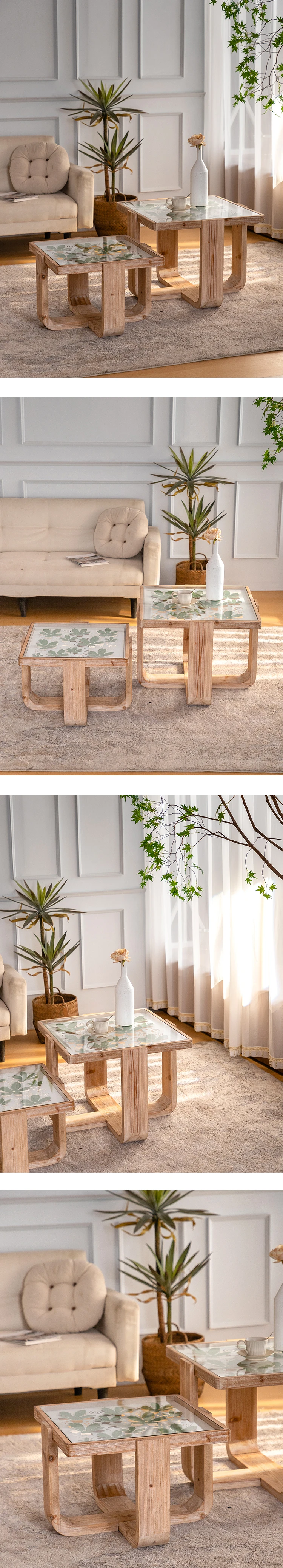 Modern Nordic Style Luxury Living Room Solid Wooden Square Coffee Table