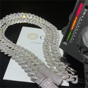 14mm Vvs Moissanite Iced Out Diamond Gold Color Chain Necklace 925 Sterling Silver Men Necklace Miami Cuban Link Chain