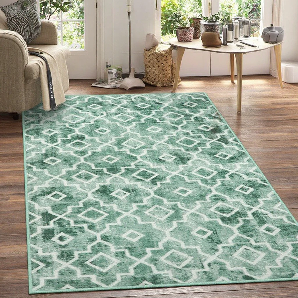 3d Patterned Green Emerald Checkered  Floor Carpets Living Room Thick Persian Bedroom Dorm Area Large Floor Rugs Pad
