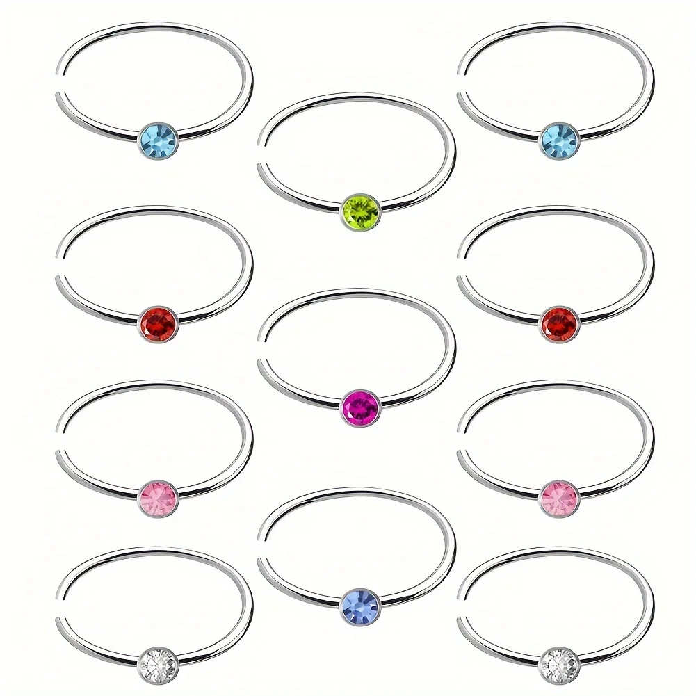 40pcs/Box Rhinestone Nose Rings Stainless Steel Nostril Piercing Jewelry Nose Hoop Ring 8mm Cartilage Tragus Daith Earrings