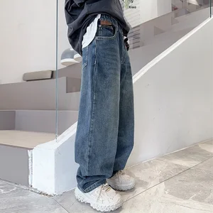2026 New Boys' Casual Straight Denim Blue Jeans Vintage Baggy Baby Overalls Wear Pants Clothes for Kids