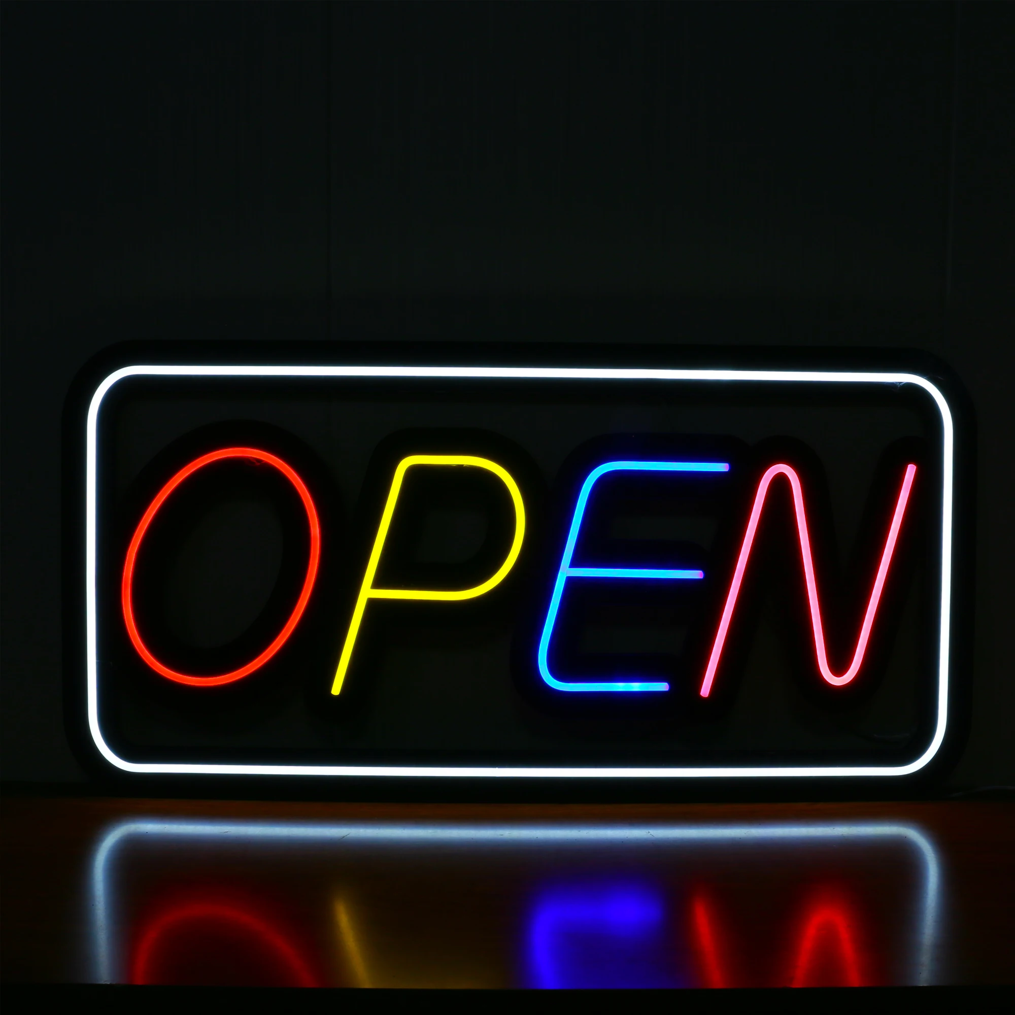 Insegna Luminosa A LED Con Scritta 'OPEN' Nera Per Interno: Insegna Da Parete 48x26 Cm, Basso Consumo 5W, Con Ganci Per Appendere, Cavo 1,37 M