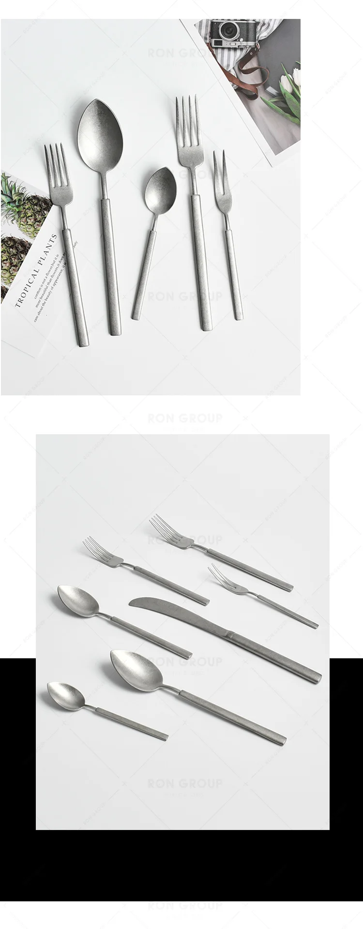 New look stainless steel metal frosted cutlery customized luxury dinner restaurant parties flatware sets for wedding
