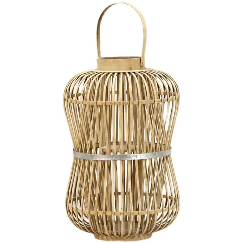 Rustic Style Handmade Bamboo Lantern Retro Portable Rattan Lantern for Home decoration