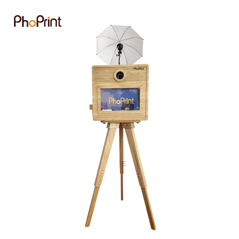 Phoprint Interactive Selfie Portable Dslr Wooden Vintage Photo Booth for Wedding and Party