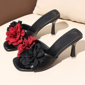 Newest Wholesale Big Size Women's Sandals Flower Design Slides Ladies High Heel Slippers Plus Size Women Shoes Outdoor Sandals