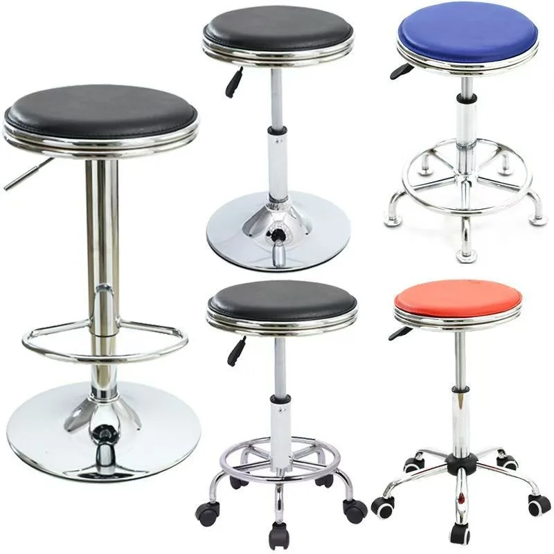 Modern Wood PU Home Bar Chair with Adjustable Round Pulley for Beauty Hairdressing Shop Laboratory Kitchen Front Table Stool