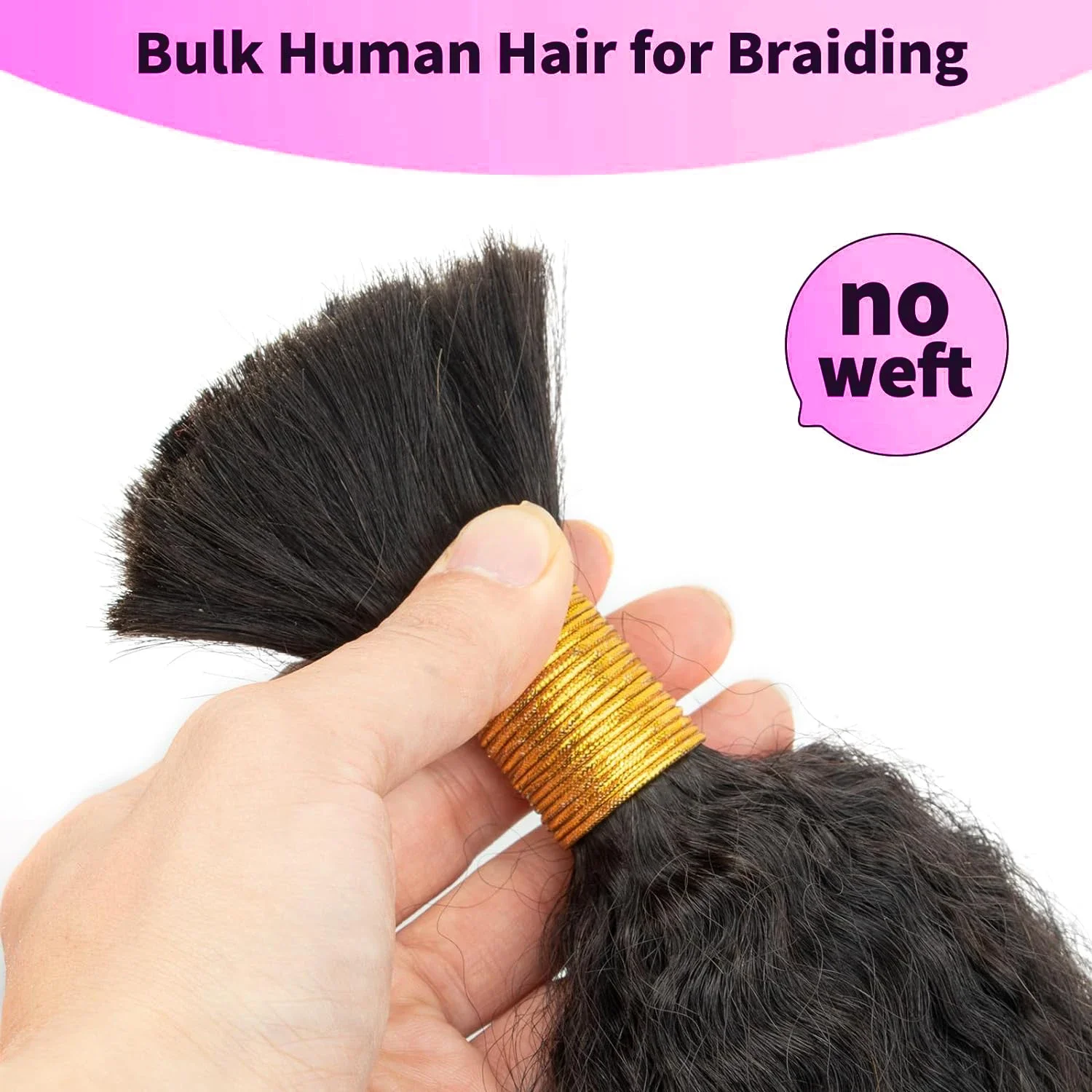 Kinky Straight Hair Bulk Brazilian Remy Human Hair Bulk For Braiding No Weft Crochet Braid Weft Hair Bulk Natural Black Color 1B_voghion.com