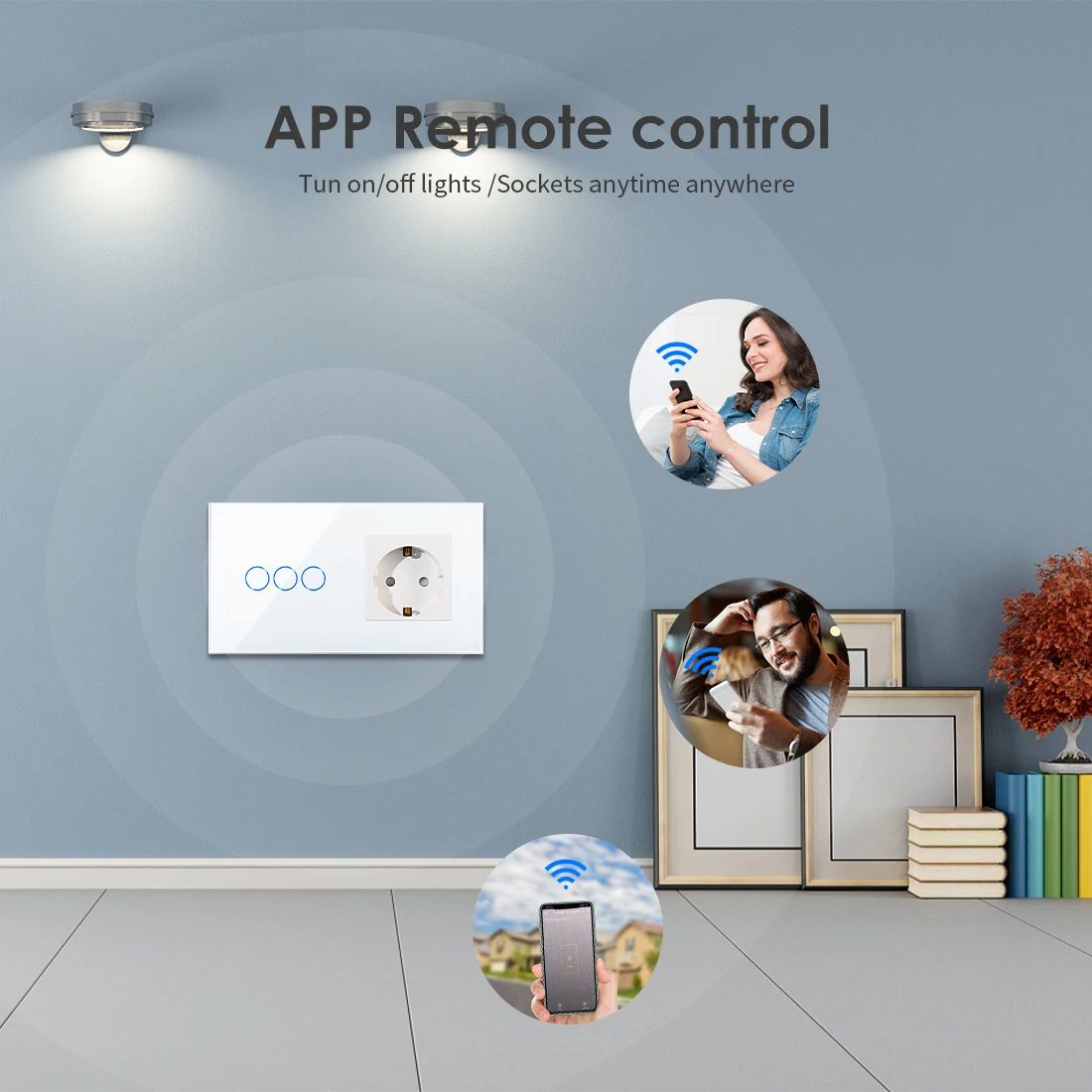 Bingoelec Eu Standard Electrical Multi Channel Tuya Smart Touch Wifi Wall Power Sockets and Switches Control Light