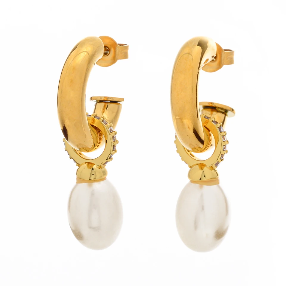 Custom Fashion Pearl Drop Earrings Women Hypoallergenic Stainless Steel