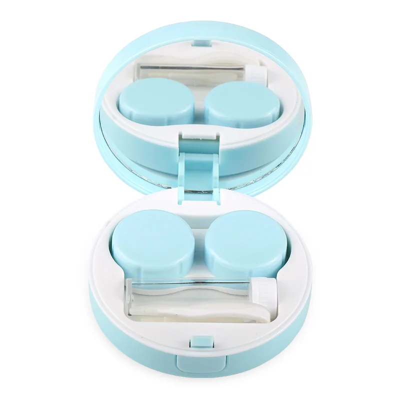 Customizable Plastic Stylish Simple round Contact Lens mate box with tweezers rainbow pattern portable set contact lens case
