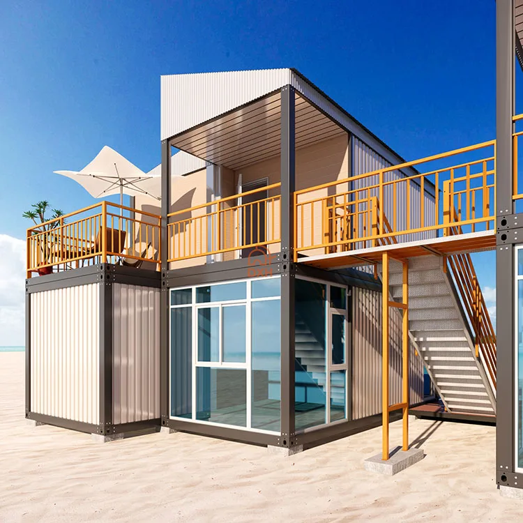 Factory Eps Sandwich Panel Prefab Modular Shipping Container Home Modern 2 Story Shipping Container House Villa with Sloped Roof