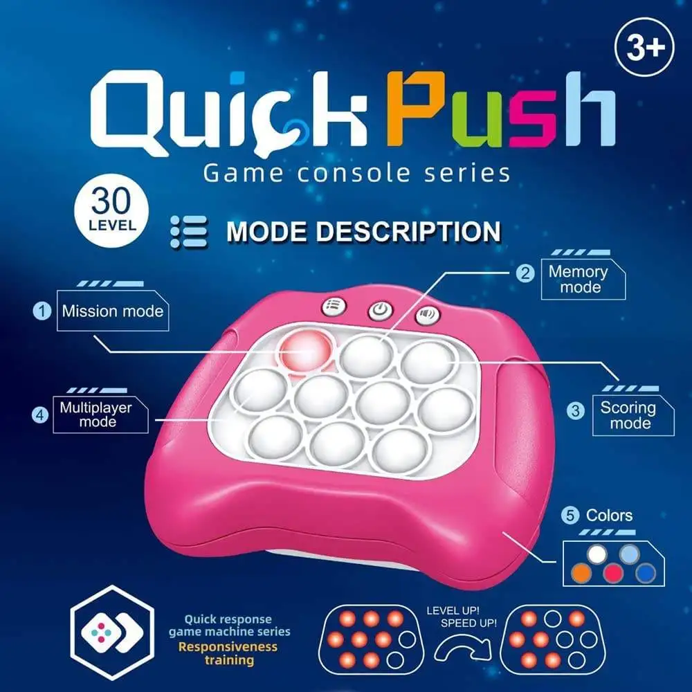 Hot Pop Quick Push Bubble Game Console Light up It Pro Electronic Popping Machine Sensory Fidget Toy for Kids
