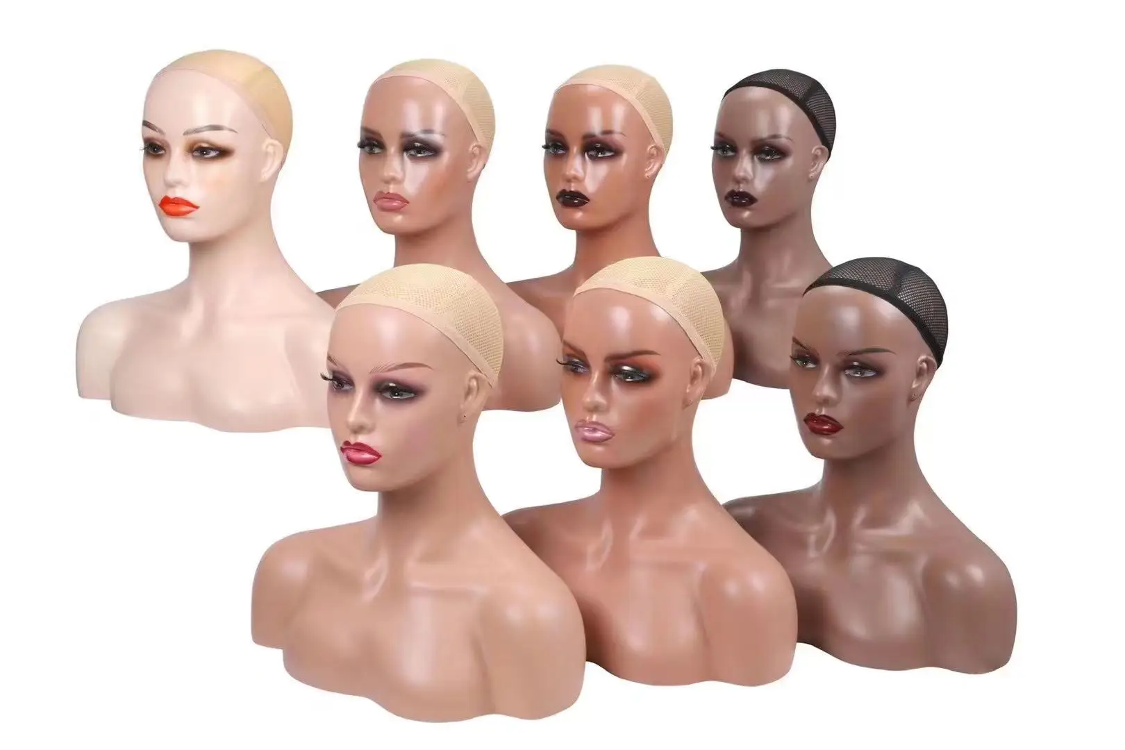 Wholesale Realistic Female Wig Mannequins With Shoulder Hair Makeup