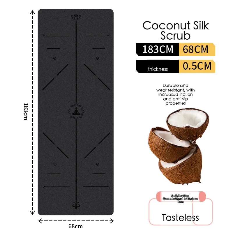 Coconut Fiber PU Yoga Mat 183 X 68 Cm, 5 mm Anti-Slip Exercise Mat