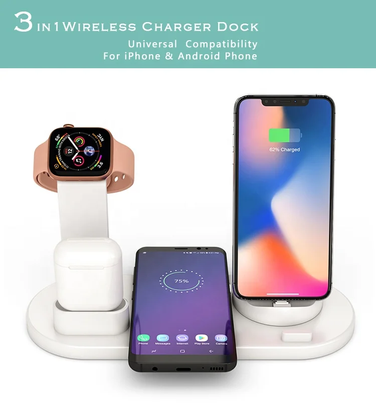 
Трендовый продукт 2020, беспроводная зарядная станция 3 в 1, зарядная док-станция для всех мобильных телефонов/умных часов/AirPods 