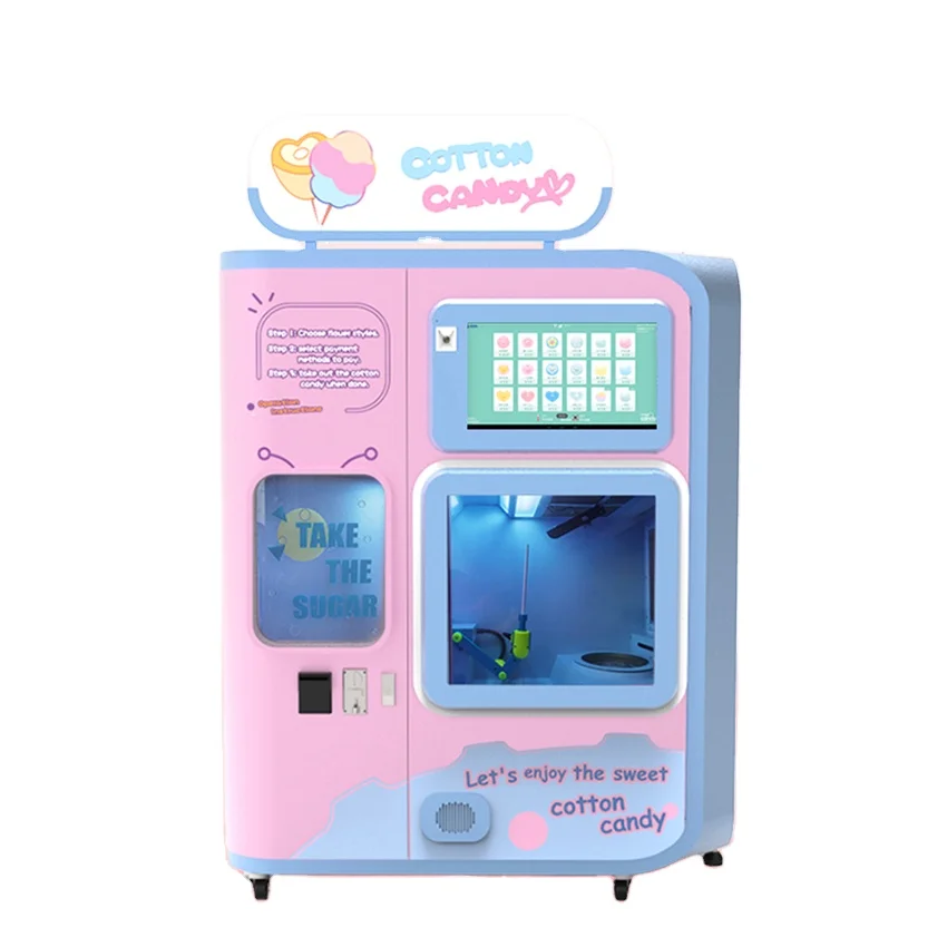 Commercial cotton candy machine sugar robot arm sugar making trade ganap na awtomatikong cotton candy vending machine