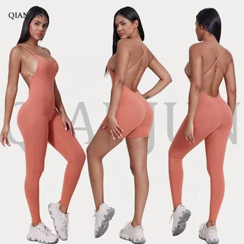 Custom Sportswear Workout Yoga Fitness Wear Bodysuit One Piece Yoga Jumpsuit For Women With Tummy Control