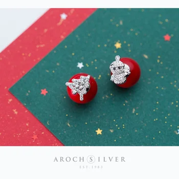 925 Sterling Silver Jewelry Christmas tree Snowman Zircon Red Pearl Stud Earring For Women Cute Fashion Earrings Christmas Gift