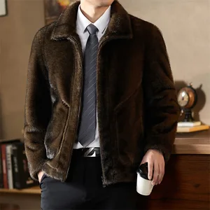 Wholesale Winter Casual Imitation Mink Jacket Reversible Long Sleeves Zipper Faux Fur Coat Men