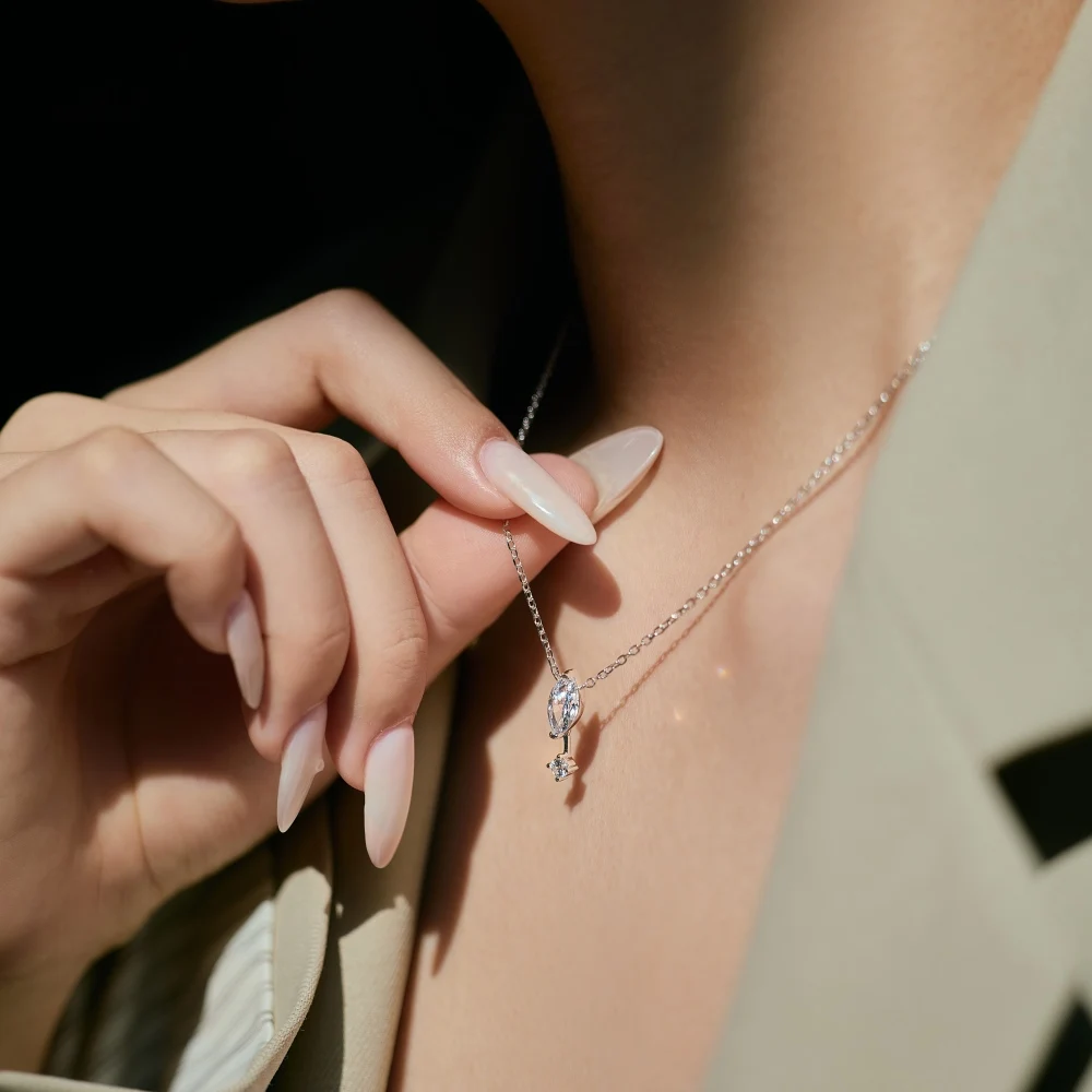 KAKODIY new simple design elegant 925 sterling silver chain buckle 5A cubic zirconia marquise pendant necklace detail 3