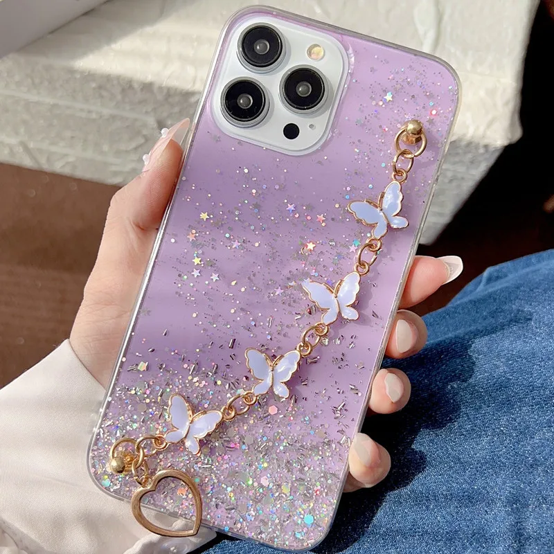Quicksand Mobile Phone Case Gradient With Chain Mobile Phone Case Suitable for iPhone 16 15 14 13 12