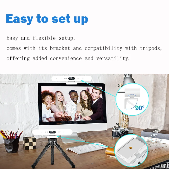 Video and Audio 4k UBS Camera with Microphone and Speakers Built in Drive Free for Meeting Room White Plug and Play Web Cam