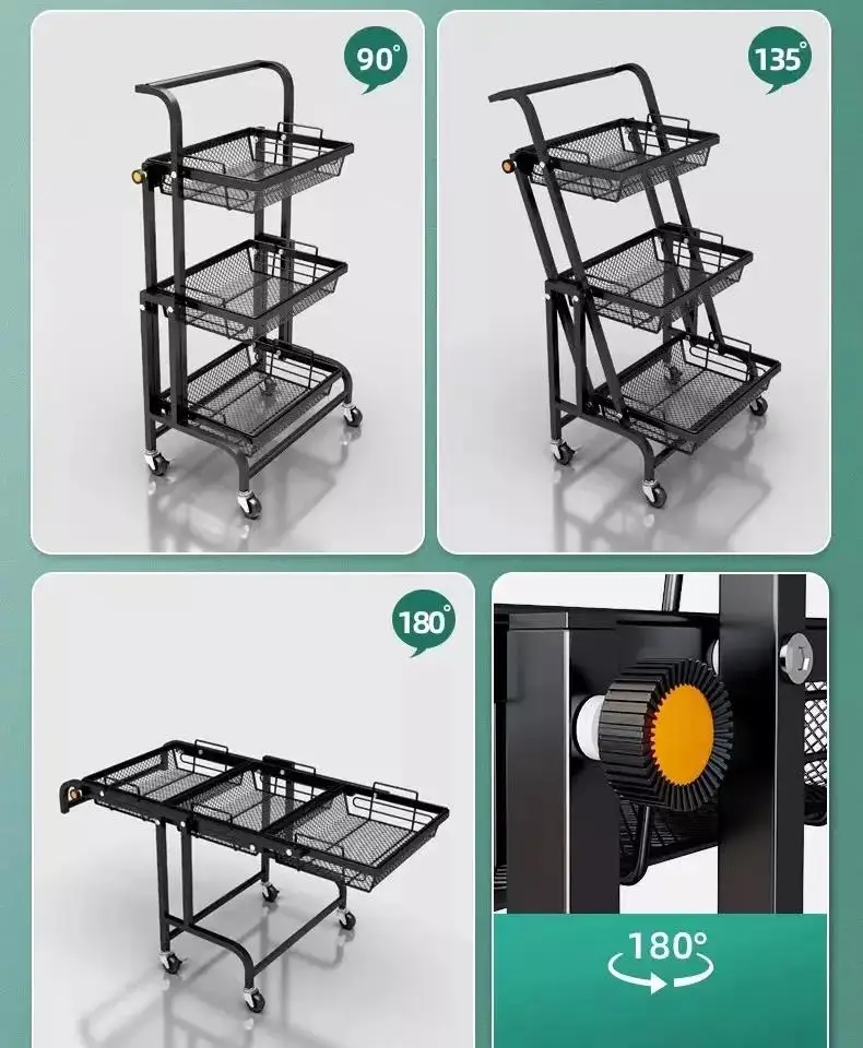 Kitchen Folding Food Trolley Metal Storage Shelving Cart