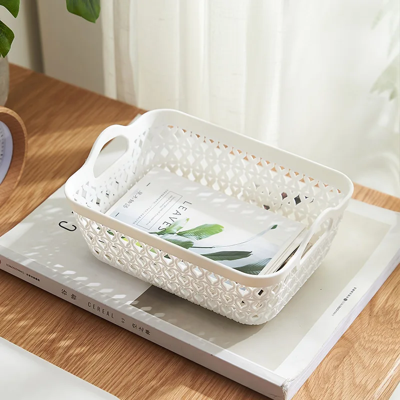 Factory Supply Square Plastic Rattan Storage Basket Creative Fashion