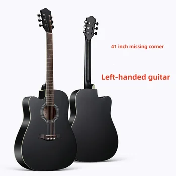 HUASHENG 41 inch Left Handed Cutaway Folk Acoustic guitar OEM ODM Black Acoustic Guitar for left handed