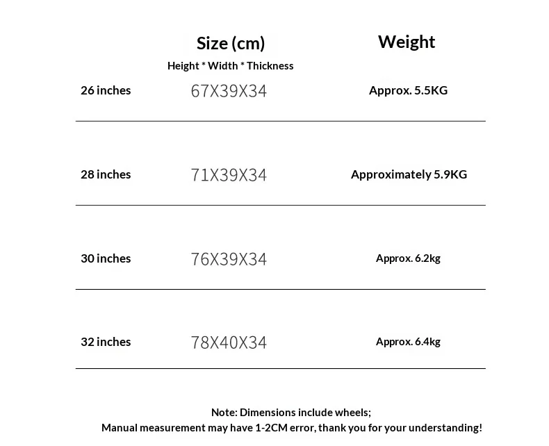 Product dimensions