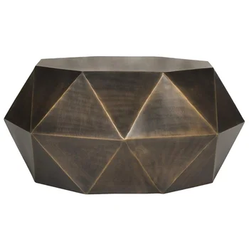 Aluminum Geometric Round Coffee Hammered Table Antique Finished