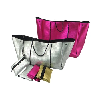 2021 Hot Selling Neoprene Perforated Zipper Handbag Tote Bags Shoulder Beach Bag Australia