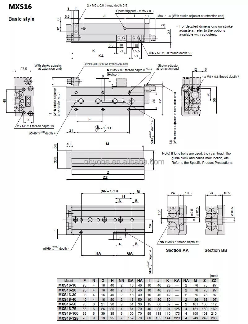 Pneumatic Hls Linear Slide Table Cylinder With Guide Rail Mxs12-10 ...