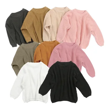 Wholesale Kids Pullover Sweaters Autumn Toddler Girls Sweaters Knitted Solid Simple Sweater Top