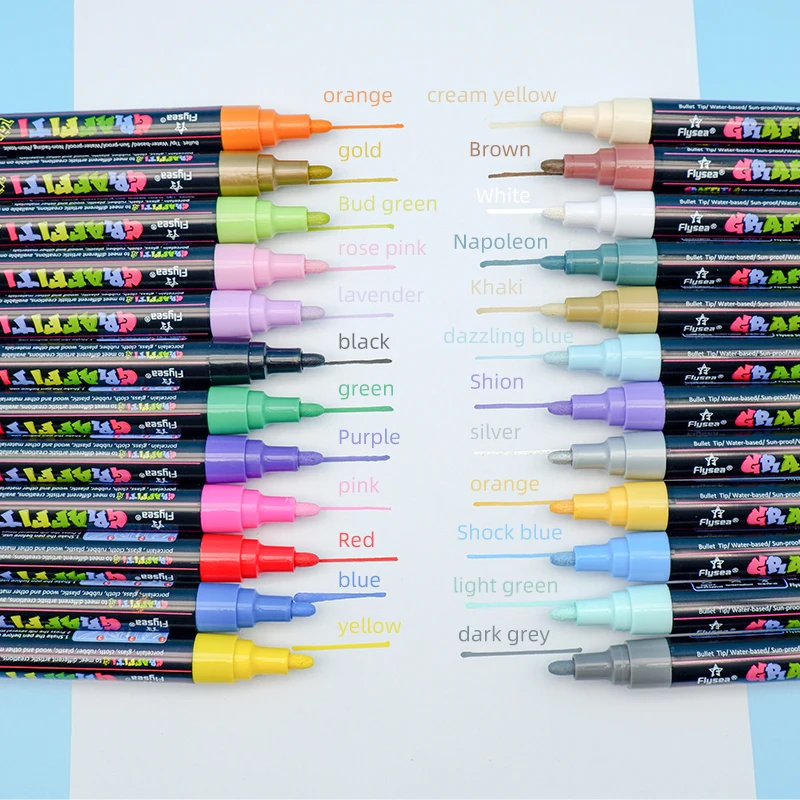 アクリルペイントペン 24本 マーカー ロックペイント 中字 (2mm) 24色