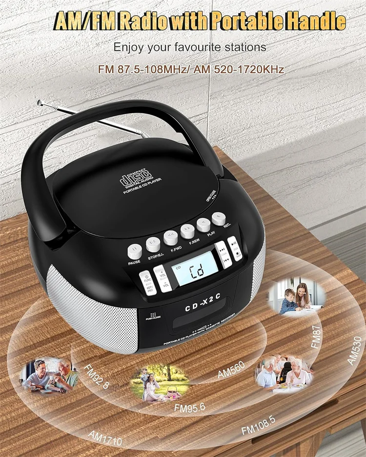 CD Player with Battery Powered AM FM Radio Portable Boombox & CD Cassette Player Combo