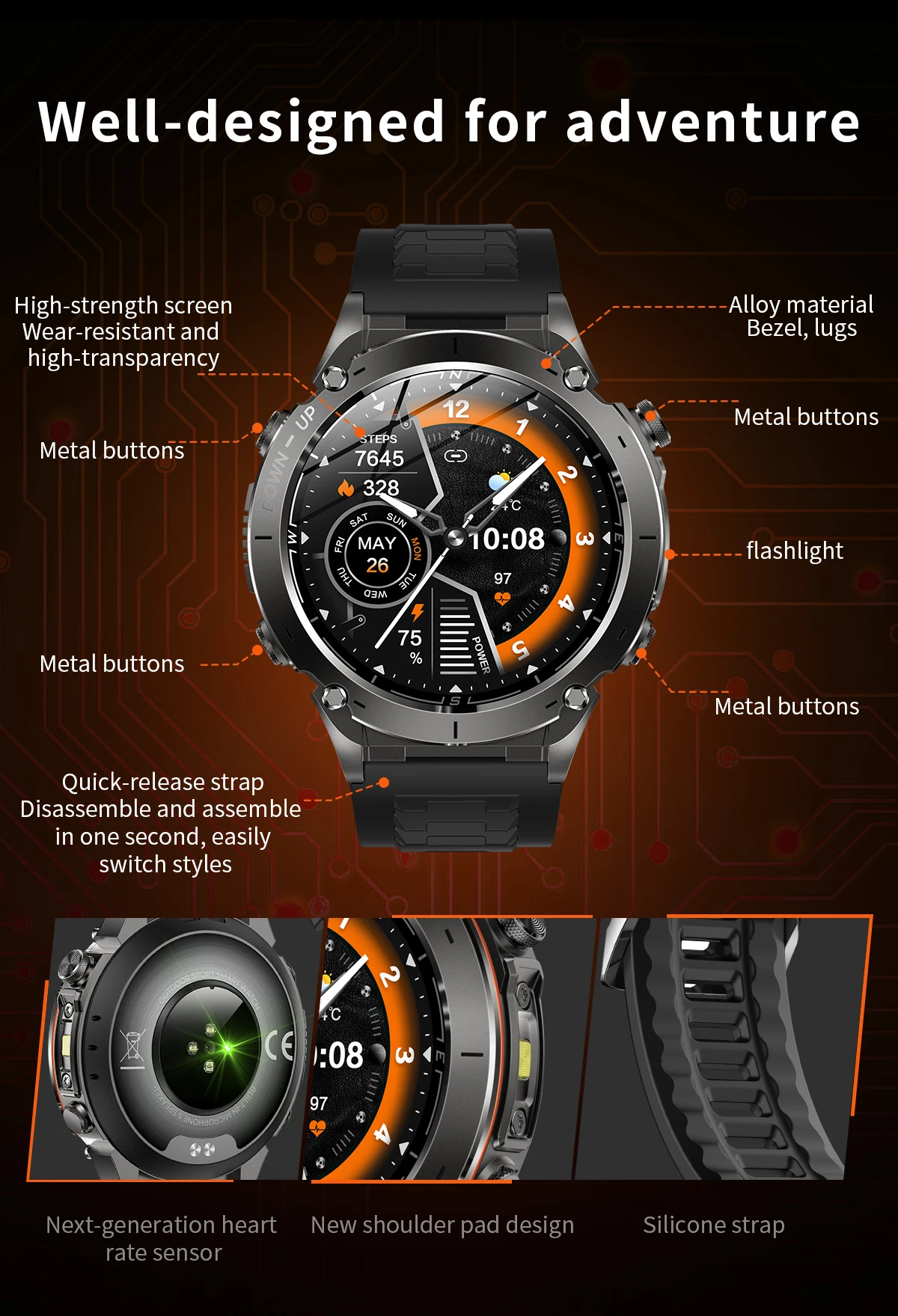 Y101 Gps Outdoor Sports Smart Watch With Flashlight 1.43inch Screen 730mah Health Monitoring 3atm Waterproof Men Smartwatch - Buy 1.43 Inch Screen Smartwatch 730mah Health Monitoring Smartwatch 3atm Waterproof Smartwatch
