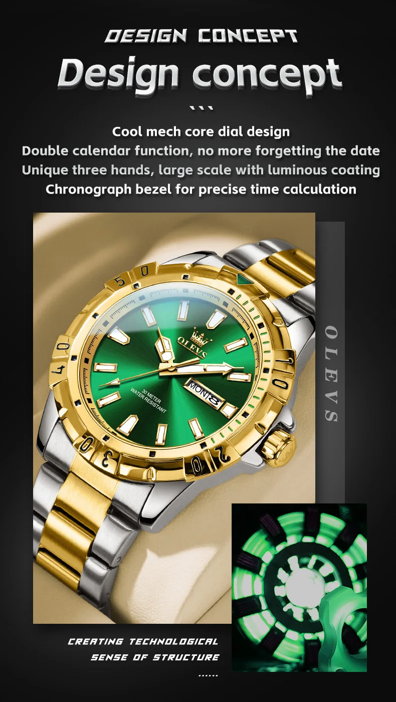 OLEVS 5560 Hot Selling Styles Oem Custom logo Odm Stainless Steel Waterproof Luminous Calendar Quartz Watch for Man