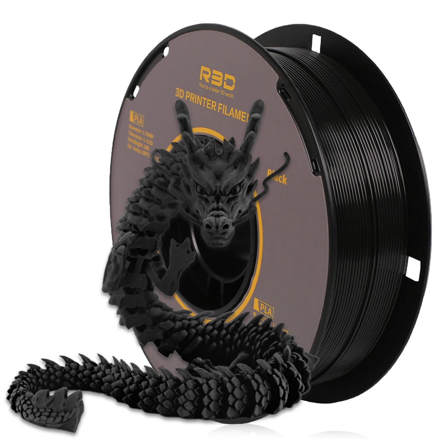 R3D PLA Filament Recycled Material 1kg 1.75mm Smooth Black Plastic for 3D Printer