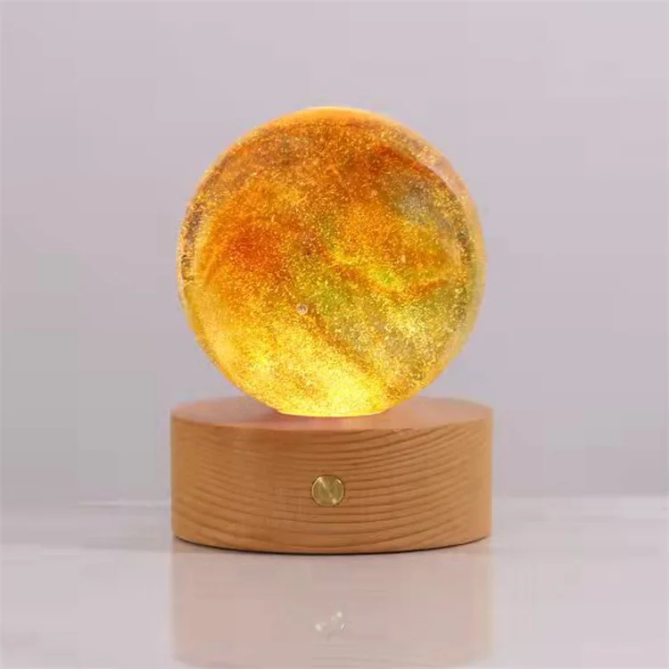 7er-Set LED Kristallkugel-Tischlampen - 40 Mm Durchmesser, Mit Holzsockel & USB-Anschluss
