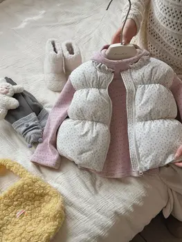 INS Autumn and Winter Korean Style Baby Vest Cotton with Cloud-shaped Fleece and Floral Sweet Baby Coat Tops