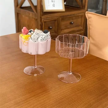 56H Color Summer Pink Glass Goblet Dessert Yogurt Ice Cream Glass Cup