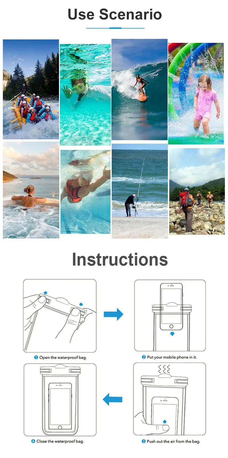 2021 New Waterproof case Universal PVC Underwater Pouch Diving bag for smartphone