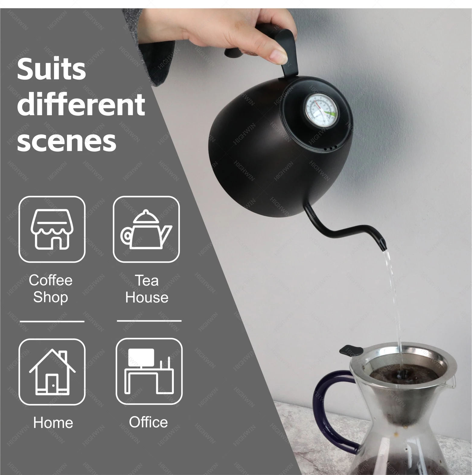 1100ml Gooseneck Stovetop Pour Over Coffee Kettle Stainless Steel