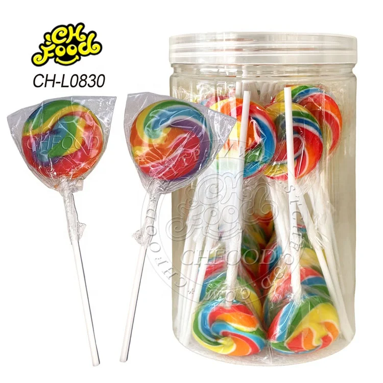halal wholesale custom handmade twist rainbow sweet fruit flat big swirl lollipops wholesale hard candy